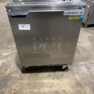 Beverage-Air Commercial Stainless Steel Single Door Undercounter Worktop Refrigerator! Energy Star Certified! Energy Star Certified! With Poly Coated Wire Rack! Model: UCR27AHC SN: 13809512! 115V 1 Phase! On Casters!