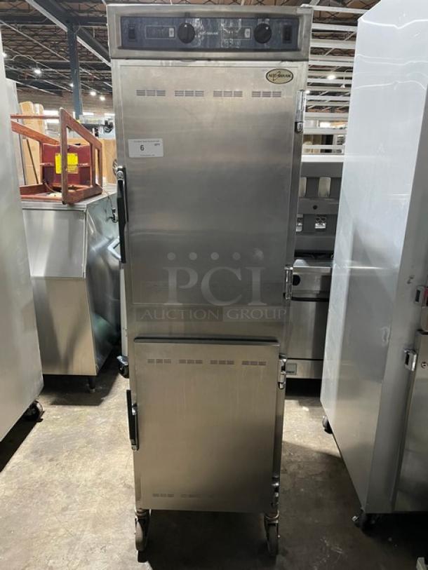 Alto-Shaam Halo Heat Series Commercial Stainless Steel Solid Dutch Door Dual Compartment Mobile Heated Holding/Proofing Cabinet! With Built In Pan Holding Racks! Model: 1000-UP SN: 797059-000! 120V 1 Phase! On Casters! - Image 1 of 9