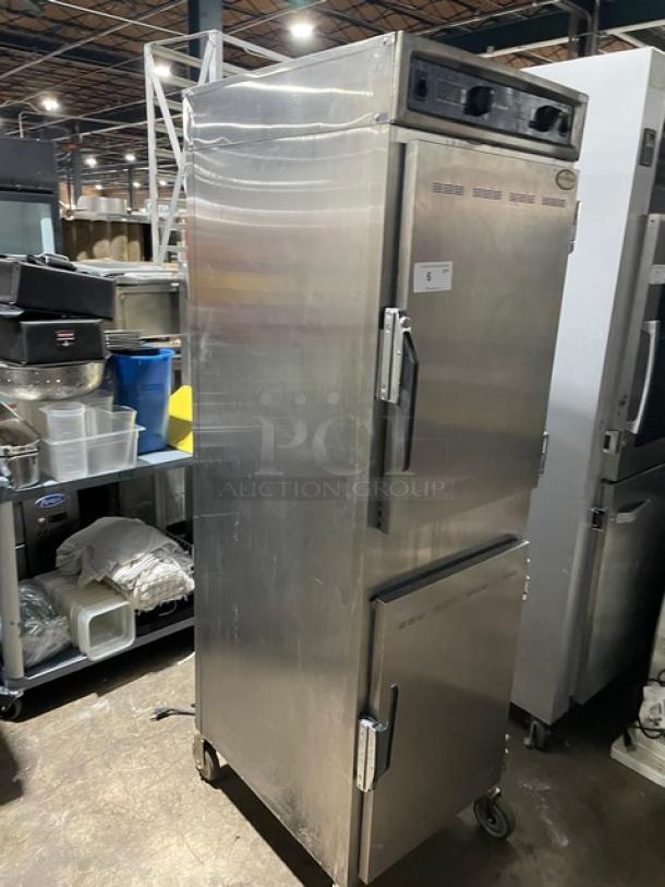 Alto-Shaam Halo Heat Series Commercial Stainless Steel Solid Dutch Door Dual Compartment Mobile Heated Holding/Proofing Cabinet! With Built In Pan Holding Racks! Model: 1000-UP SN: 797059-000! 120V 1 Phase! On Casters! - Image 2 of 9