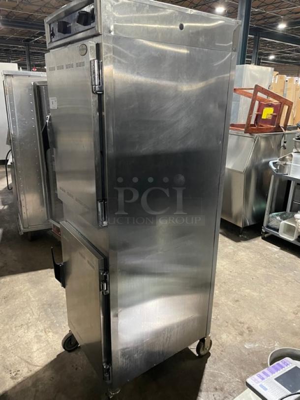 Alto-Shaam Halo Heat Series Commercial Stainless Steel Solid Dutch Door Dual Compartment Mobile Heated Holding/Proofing Cabinet! With Built In Pan Holding Racks! Model: 1000-UP SN: 797059-000! 120V 1 Phase! On Casters! - Image 4 of 9