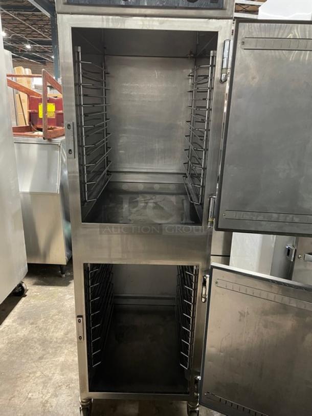 Alto-Shaam Halo Heat Series Commercial Stainless Steel Solid Dutch Door Dual Compartment Mobile Heated Holding/Proofing Cabinet! With Built In Pan Holding Racks! Model: 1000-UP SN: 797059-000! 120V 1 Phase! On Casters! - Image 5 of 9