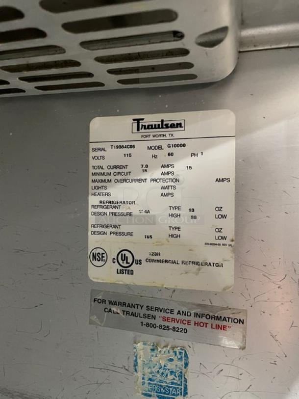 Traulsen Dealers Choice Series Commercial Stainless Steel Half Door Single Section Reach In Refrigerator! Energy Star Certified! With Poly Coated Wire Racks! Model: G10000 SN: T19384C06! 115V 1 Phase! On Casters! - Image 8 of 10