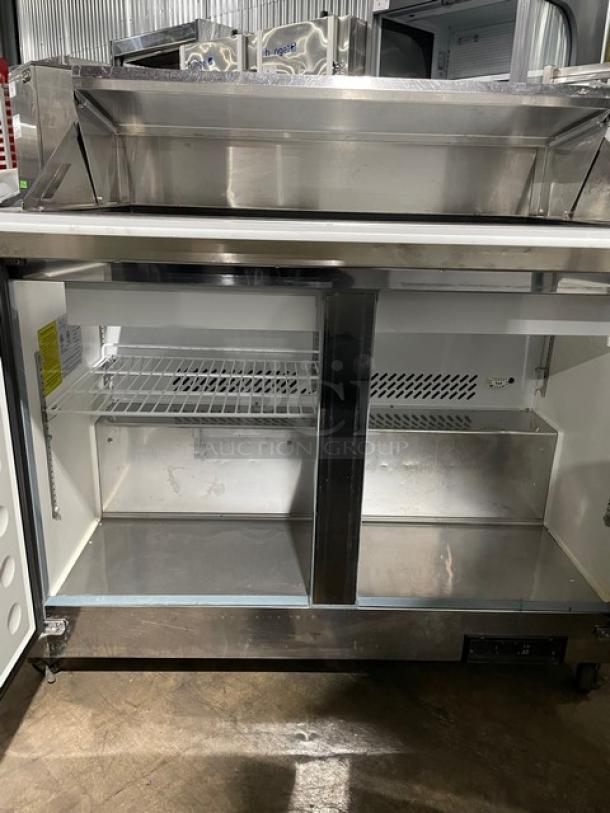 Kool-It Ikon Series Commercial Stainless Steel 2 Door Refrigerated Bain Marie Style Mega Top Salad/Sandwich Prep Table! With Removable Cutting Board! With Poly Coated Wire Racks! Model: KSP48M SN: KSP48M9084177! 115V 1 Phase! On Casters! - Image 6 of 10