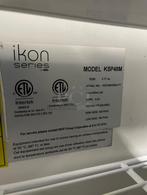 Kool-It Ikon Series Commercial Stainless Steel 2 Door Refrigerated Bain Marie Style Mega Top Salad/Sandwich Prep Table! With Removable Cutting Board! With Poly Coated Wire Racks! Model: KSP48M SN: KSP48M9084177! 115V 1 Phase! On Casters! - Image 7 of 10