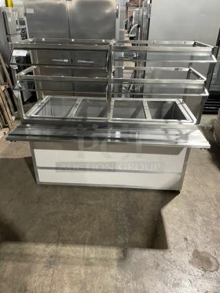 Atlas Metal Custom Buffet Style Commercial Stainless Steel Electric Powered Refrigerated 4-Well Cold Food/Salad Bar! With Overhead Sneeze Guard! With Tray Slide! Model: WCM-BT-4 SN: 1378-99! 115V 1 Phase!