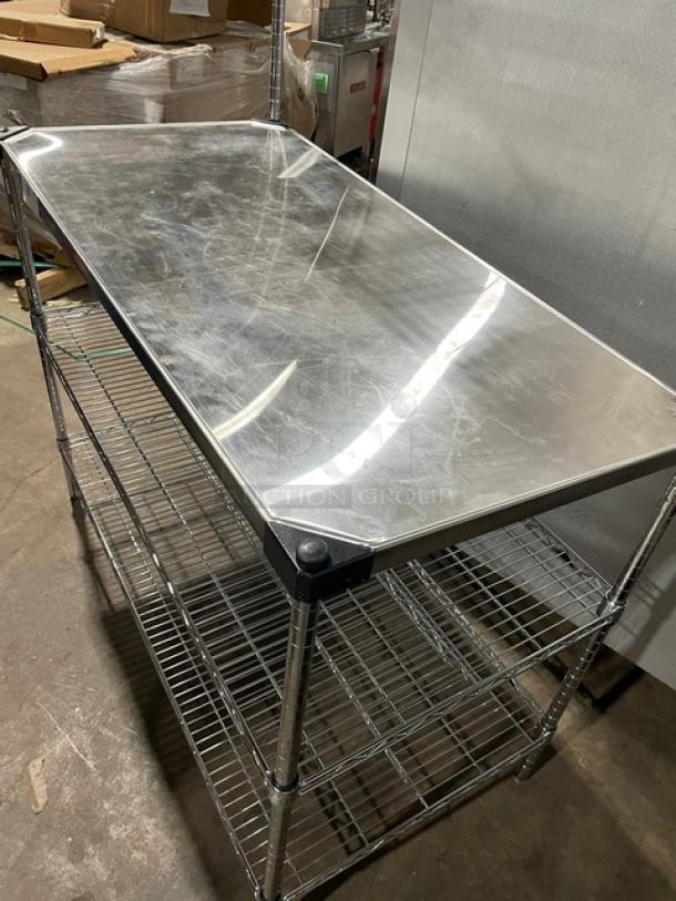 NEW! Metro Commercial Stainless Steel Worktop Table! With Double Overhead & Under Shelves! With Quantum Storage Systems Commercial Clear Heavy Duty Multi-Size Organizing Bins! On Legs! - Image 5 of 8
