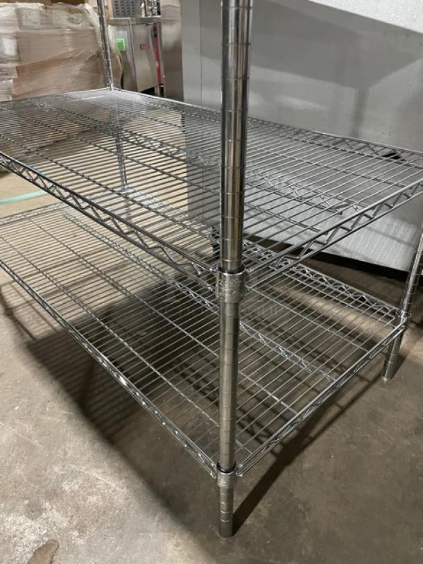 NEW! Metro Commercial Stainless Steel Worktop Table! With Double Overhead & Under Shelves! With Quantum Storage Systems Commercial Clear Heavy Duty Multi-Size Organizing Bins! On Legs! - Image 6 of 8