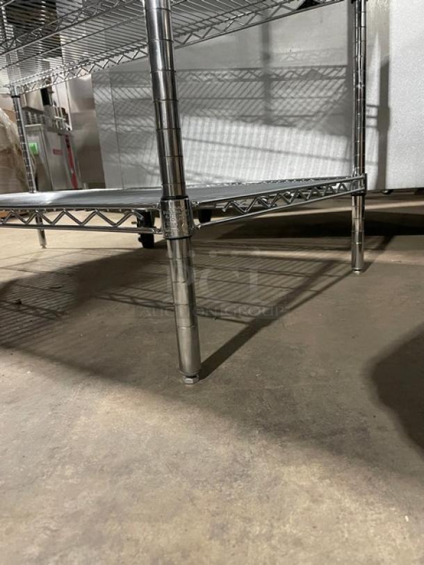 NEW! Metro Commercial Stainless Steel Worktop Table! With Double Overhead & Under Shelves! With Quantum Storage Systems Commercial Clear Heavy Duty Multi-Size Organizing Bins! On Legs! - Image 8 of 8