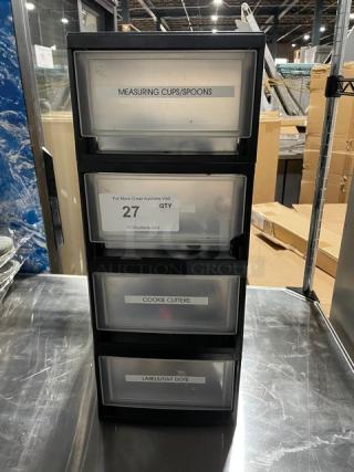 Iris Commercial Black 4 Drawer Countertop Organizer! With Clear Drawers & Lot Of Miscellaneous Kitchenware! ALL ONE MONEY!