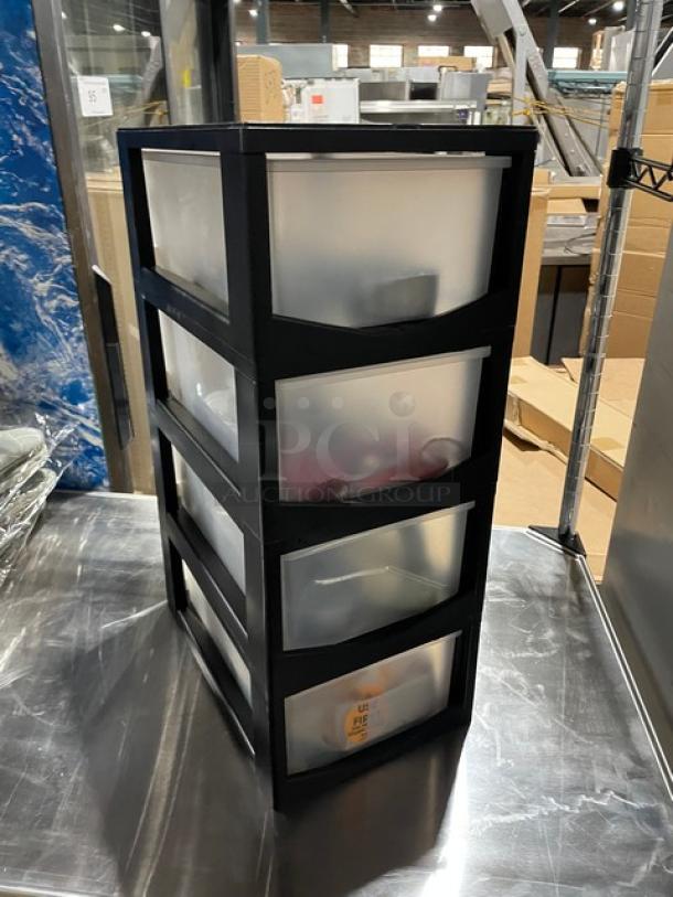 Iris Commercial Black 4 Drawer Countertop Organizer! With Clear Drawers & Lot Of Miscellaneous Kitchenware! ALL ONE MONEY! - Image 3 of 9