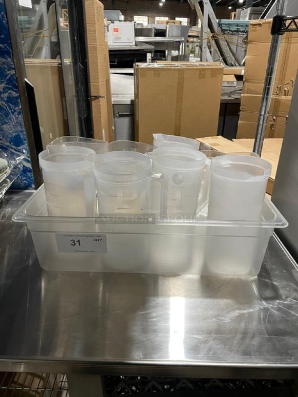 Lot Of Commercial Clear Polycarbonate Beverage Pitchers! ALL ONE MONEY! - Image 1 of 10
