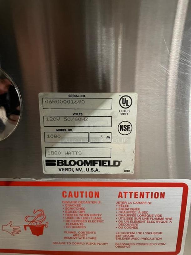 Bloomfield Commercial Stainless Steel Electric Powered Countertop Automatic Thermal Coffee Brewer! With Hot Water Dispenser! With Digital Controls & Brew Basket! Model: 1080 SN: 06R00001690! 120V! - Image 7 of 9