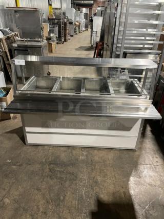 Atlas Metal Custom Buffet Style Commercial Stainless Steel Electric Powered 4-Well Hot Food Steamtable! With Serve Over Sneeze Guard & Folding Tray Slide! Model: WIH-D&M-4 SN: 5106-99! 208V 1 Phase! On Casters!