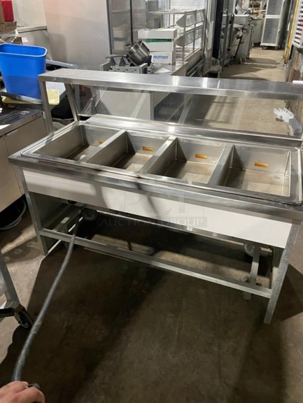 Atlas Metal Custom Buffet Style Commercial Stainless Steel Electric Powered 4-Well Hot Food Steamtable! With Serve Over Sneeze Guard & Folding Tray Slide! Model: WIH-D&M-4 SN: 5106-99! 208V 1 Phase! On Casters! - Image 3 of 11