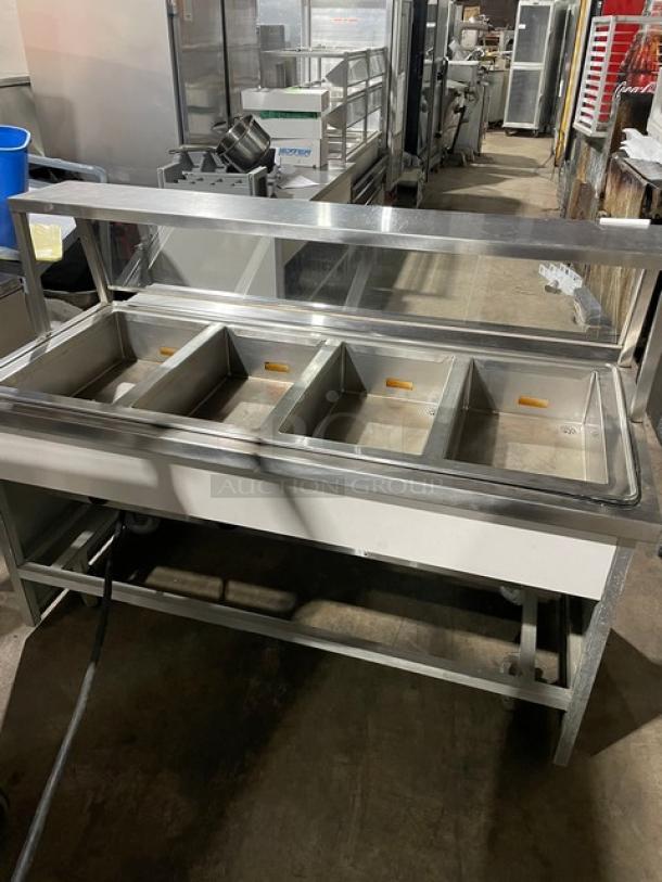 Atlas Metal Custom Buffet Style Commercial Stainless Steel Electric Powered 4-Well Hot Food Steamtable! With Serve Over Sneeze Guard & Folding Tray Slide! Model: WIH-D&M-4 SN: 5106-99! 208V 1 Phase! On Casters! - Image 4 of 11