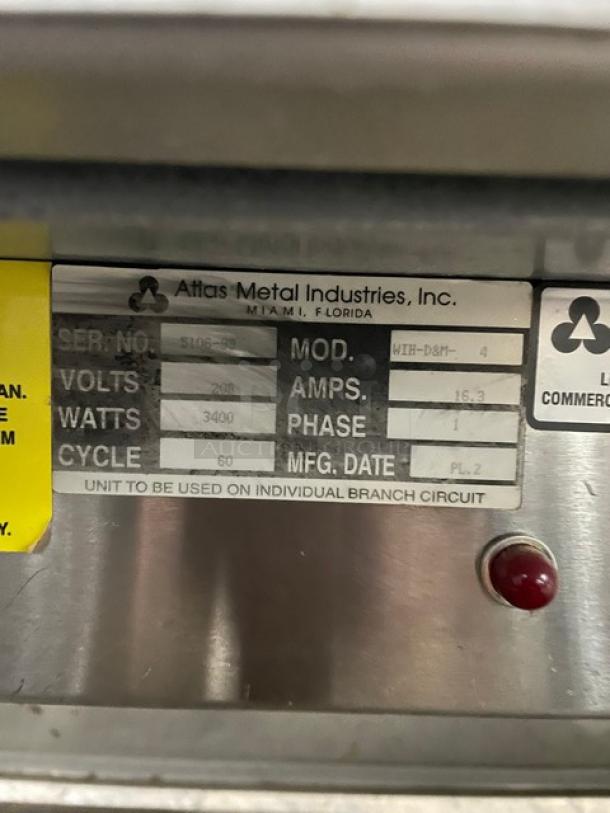 Atlas Metal Custom Buffet Style Commercial Stainless Steel Electric Powered 4-Well Hot Food Steamtable! With Serve Over Sneeze Guard & Folding Tray Slide! Model: WIH-D&M-4 SN: 5106-99! 208V 1 Phase! On Casters! - Image 11 of 11