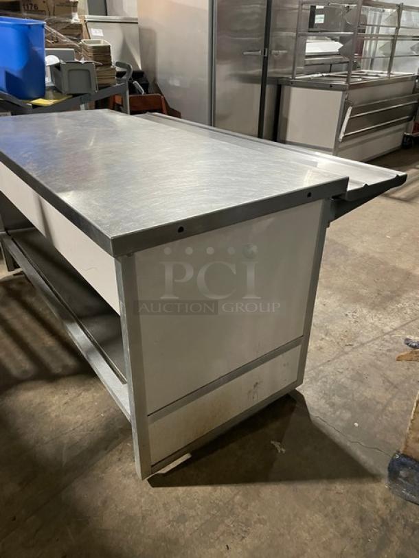 Custom Buffet Style Commercial Stainless Steel Solid Top Serving/Utility Station! With Foldable Tray Slide & Enclosed Cabinet Base! On Casters! - Image 4 of 9