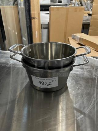 Commercial Stainless Steel Heavy Duty 3 Qt. Clad Server Pots! With Handles! 2X Your Bid!