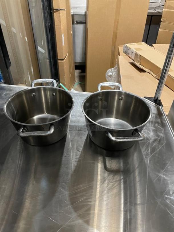 Commercial Stainless Steel Heavy Duty 3 Qt. Clad Server Pots! With Handles! 2X Your Bid! - Image 2 of 7
