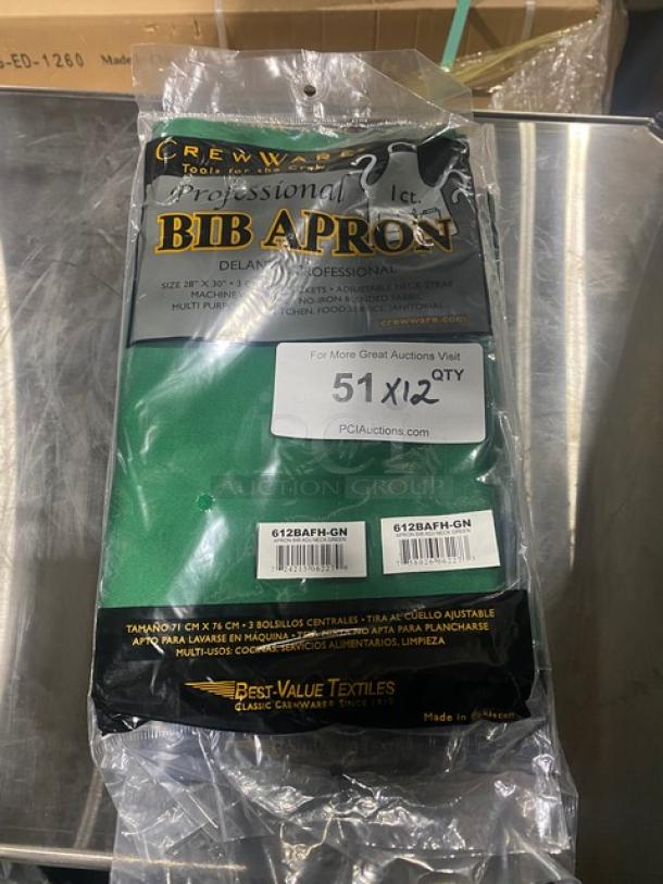 NEW! Crew Ware Commercial Green Multi-Purpose Machine Washable Professional Bib Style Aprons! With Adjustable Neck Strap! Model: 612BAFH-GN! 12X Your Bid! - Image 1 of 5