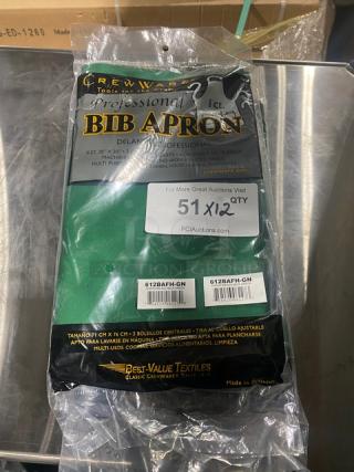 NEW! Crew Ware Commercial Green Multi-Purpose Machine Washable Professional Bib Style Aprons! With Adjustable Neck Strap! Model: 612BAFH-GN! 12X Your Bid!