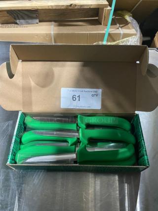 NEW! Dexter Russell Sani-Safe Series Commercial Stainless Steel 4-1/2" Utility/Deboning Poultry Knives! With Green Grip Handle! Model: 11213G! 12X Your Bid!