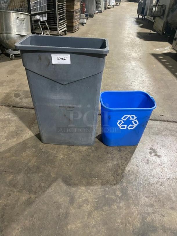 Commercial Gray Rectangular Trash/Waste Disposal Bin! With Commercial Blue Mini Recycle Bin! 2X Your Bid! - Image 1 of 7