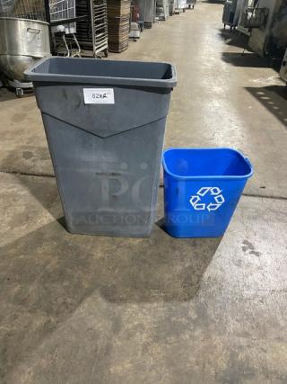 Commercial Gray Rectangular Trash/Waste Disposal Bin! With Commercial Blue Mini Recycle Bin! 2X Your Bid!