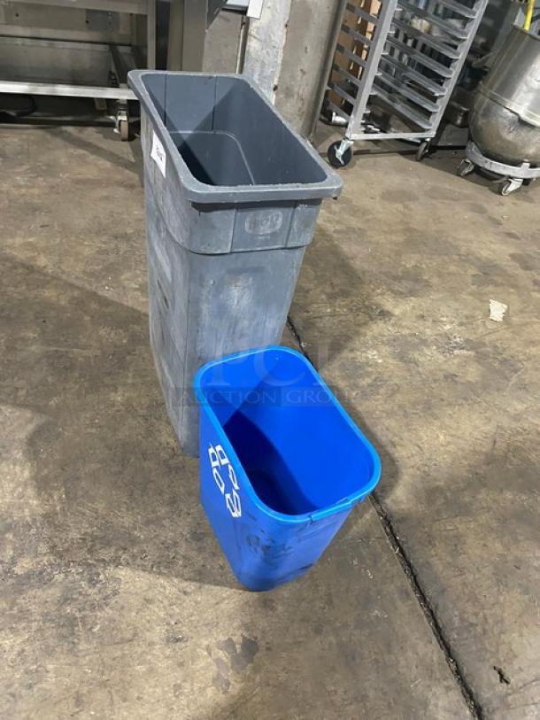 Commercial Gray Rectangular Trash/Waste Disposal Bin! With Commercial Blue Mini Recycle Bin! 2X Your Bid! - Image 2 of 7