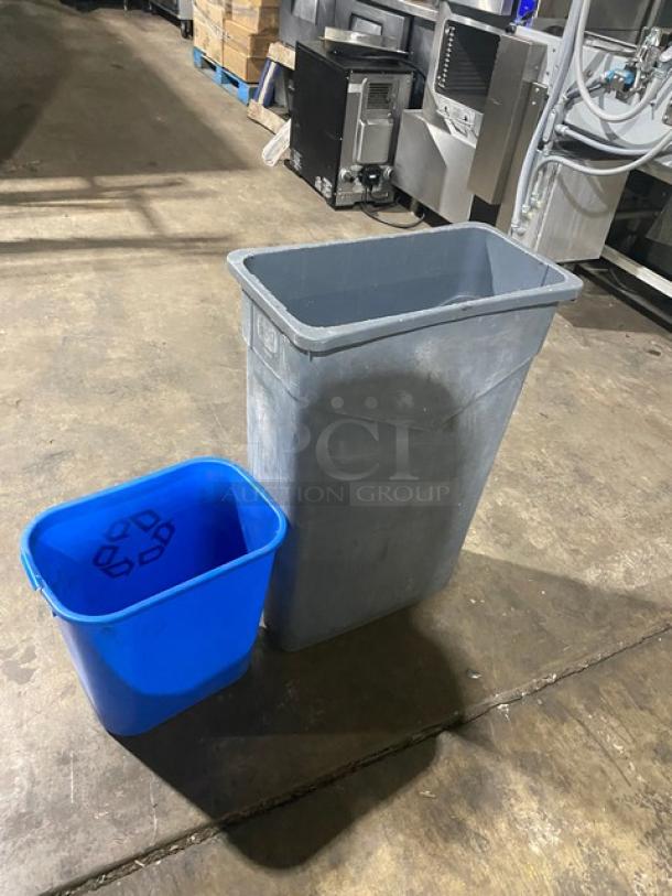 Commercial Gray Rectangular Trash/Waste Disposal Bin! With Commercial Blue Mini Recycle Bin! 2X Your Bid! - Image 3 of 7