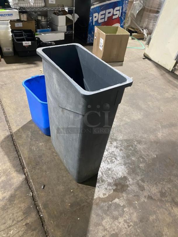 Commercial Gray Rectangular Trash/Waste Disposal Bin! With Commercial Blue Mini Recycle Bin! 2X Your Bid! - Image 4 of 7