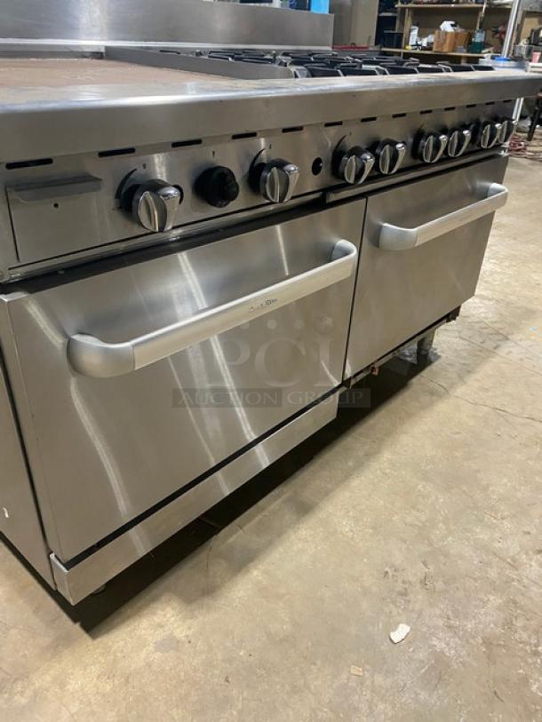 CookRite Commercial Stainless Steel Natural Gas Powered Split Top Flat Griddle & 6 Burner Range/Double Oven Combo! With Back Splash! With Wire Oven Racks! On Legs! - Image 7 of 12