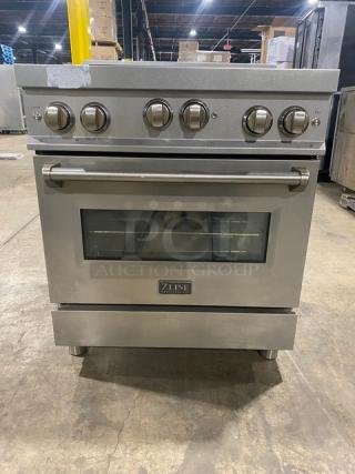 ZLine! 2020! Late Model! Professional Series Commercial Stainless Steel Natural Gas Powered 4 Burner Range/Oven Combo! With Wire Oven Racks! Model: RGS-30 SN: 20080776039! 120V! On Legs!