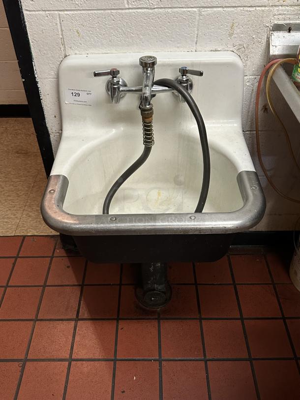 Porcelain Utility Sink with Faucet, Very Heavy!! - Image 1 of 2