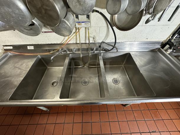 Stainless Steel Sink 3 Bowl with Drain Rack Both Ends 2 Long Neck Faucets
 (3) 20" x 30" bowl - Image 1 of 4