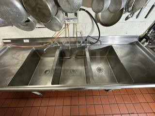 Stainless Steel Sink 3 Bowl with Drain Rack Both Ends 2 Long Neck Faucets
 (3) 20" x 30" bowl