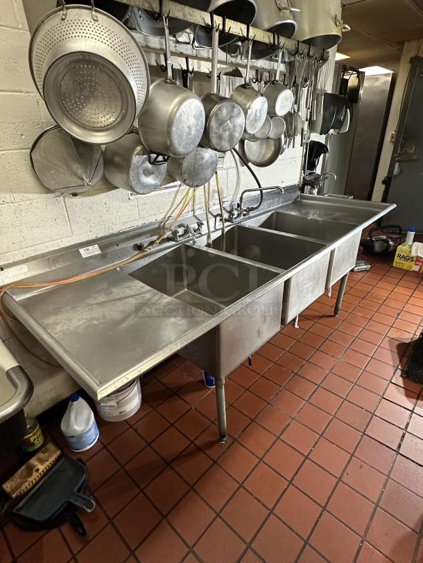 Stainless Steel Sink 3 Bowl with Drain Rack Both Ends 2 Long Neck Faucets
 (3) 20" x 30" bowl - Image 2 of 4