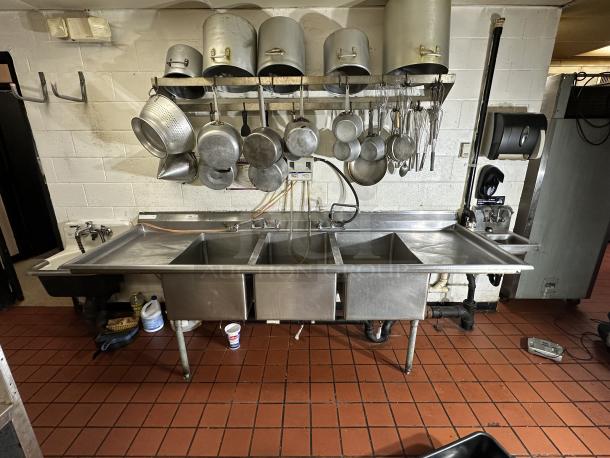 Stainless Steel Sink 3 Bowl with Drain Rack Both Ends 2 Long Neck Faucets
 (3) 20" x 30" bowl - Image 3 of 4