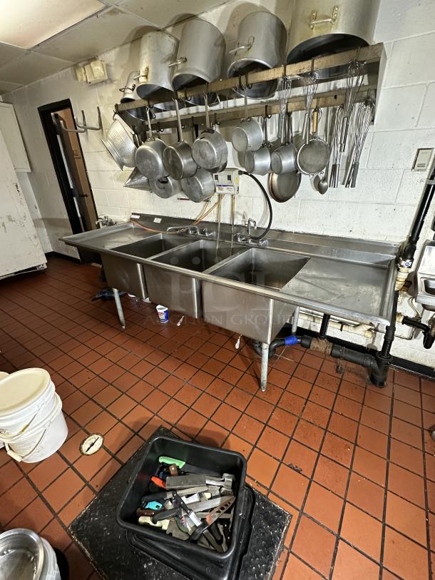 Stainless Steel Sink 3 Bowl with Drain Rack Both Ends 2 Long Neck Faucets
 (3) 20" x 30" bowl - Image 4 of 4