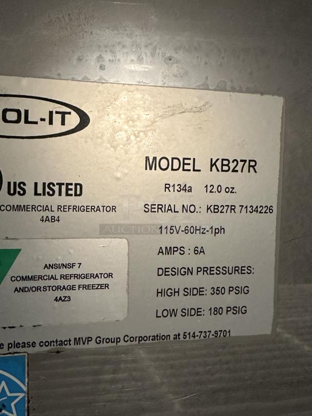 Ikon KB27R Single Door Bottom Mount Refrigerator, on Casters 115 Volt TESTED AND WORKING - Image 4 of 4