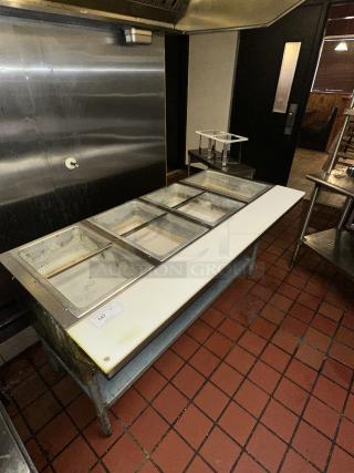 Eagle Natural Gas Four Pan Sealed Well Water Bath Steam Table w/ Cutting Board and Under Shelf. 30,000 BTU