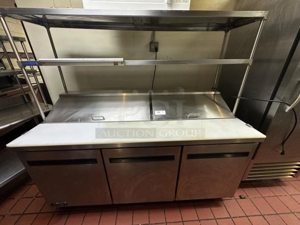 Arctic Air AST72R 71.5-Inch 3-Door Refrigerated Sandwich/Salad Prep Table 115v Powered On, with Cutlery Board - Image 3 of 7
