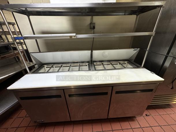 Arctic Air AST72R 71.5-Inch 3-Door Refrigerated Sandwich/Salad Prep Table 115v Powered On, with Cutlery Board - Image 4 of 7