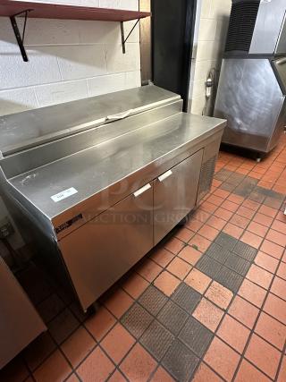 One Stanley Knight 2 Door SS Refrigerated Pizza/Sandwich Prep Table with Top Cold Rail, 2 Racks, On Commercial Casters. Model# PRR40VPS. 115 Volt.  TESTED AND WORKING!!!!!