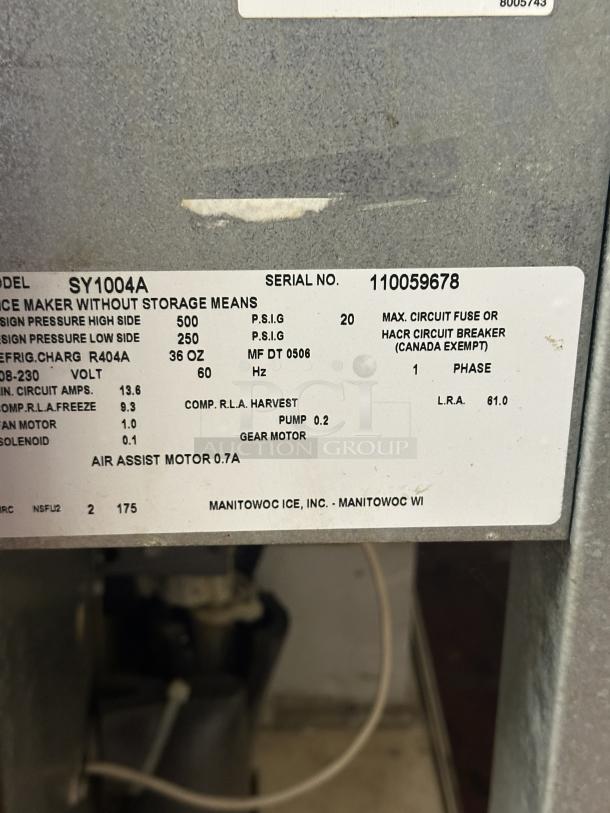 Manitowoc Ice Maker Head, No bin, No Power, Model SY1004A, 208–230-volt single phase - Image 2 of 3