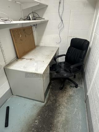 Desk with 4 drawers, Chair, Cork Board