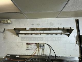Aluminum Wall Mounted Double Line Pot Rack with 12 Double Prong Hooks
