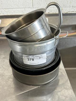 Strainers, Water Pitcher and 2 cake pans