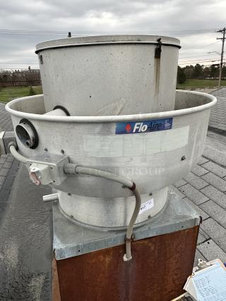 AWESOME! FloAire Model BDU18 Commercial Mushroom Exhaust Unit w/ Marathon Model QC 56T17D5342B Motor 208-230/240 Volts, 3 Phase. 40x40x34.5 
BUYER MUST REMOVE Optional Remove $250 Separate from Bid