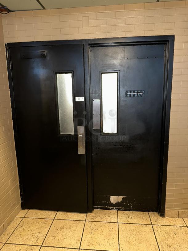 Steel Easy Swing Doors w/ View Through Window. 35"x1-1/2"x83-1/2" Door size, Complete Frame Size 73"x6"x86" 2 Times Your Bid! - Image 2 of 4